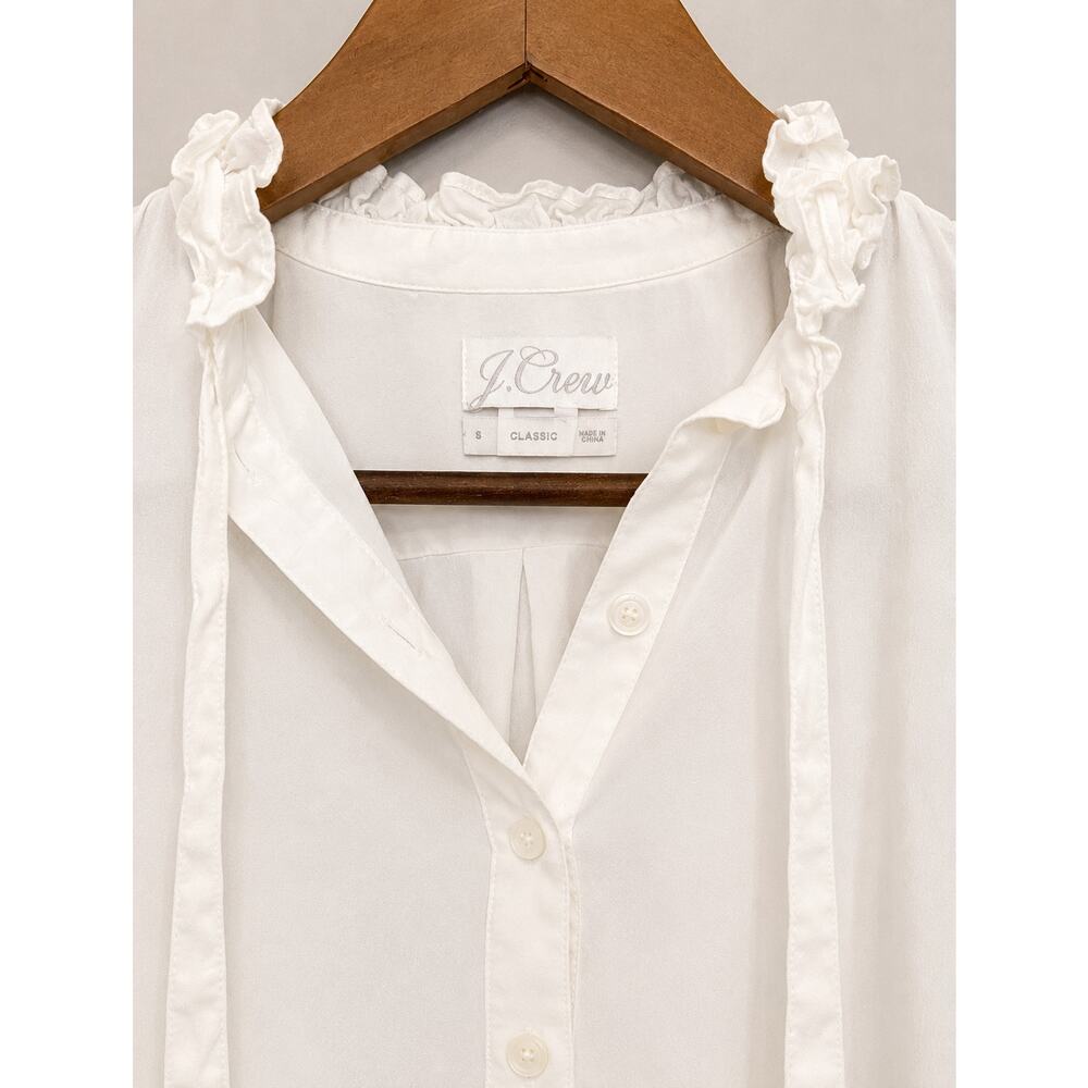 J Crew White Chiffon Womens Blouse Size 8 Normcore Coastal Preppy Top  Romantic - Picture 5 of 5